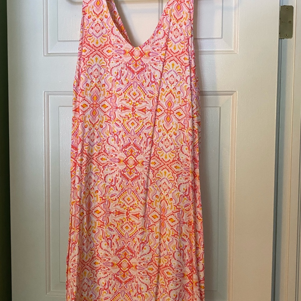 LOFT Pink and Orange Patterned Dress